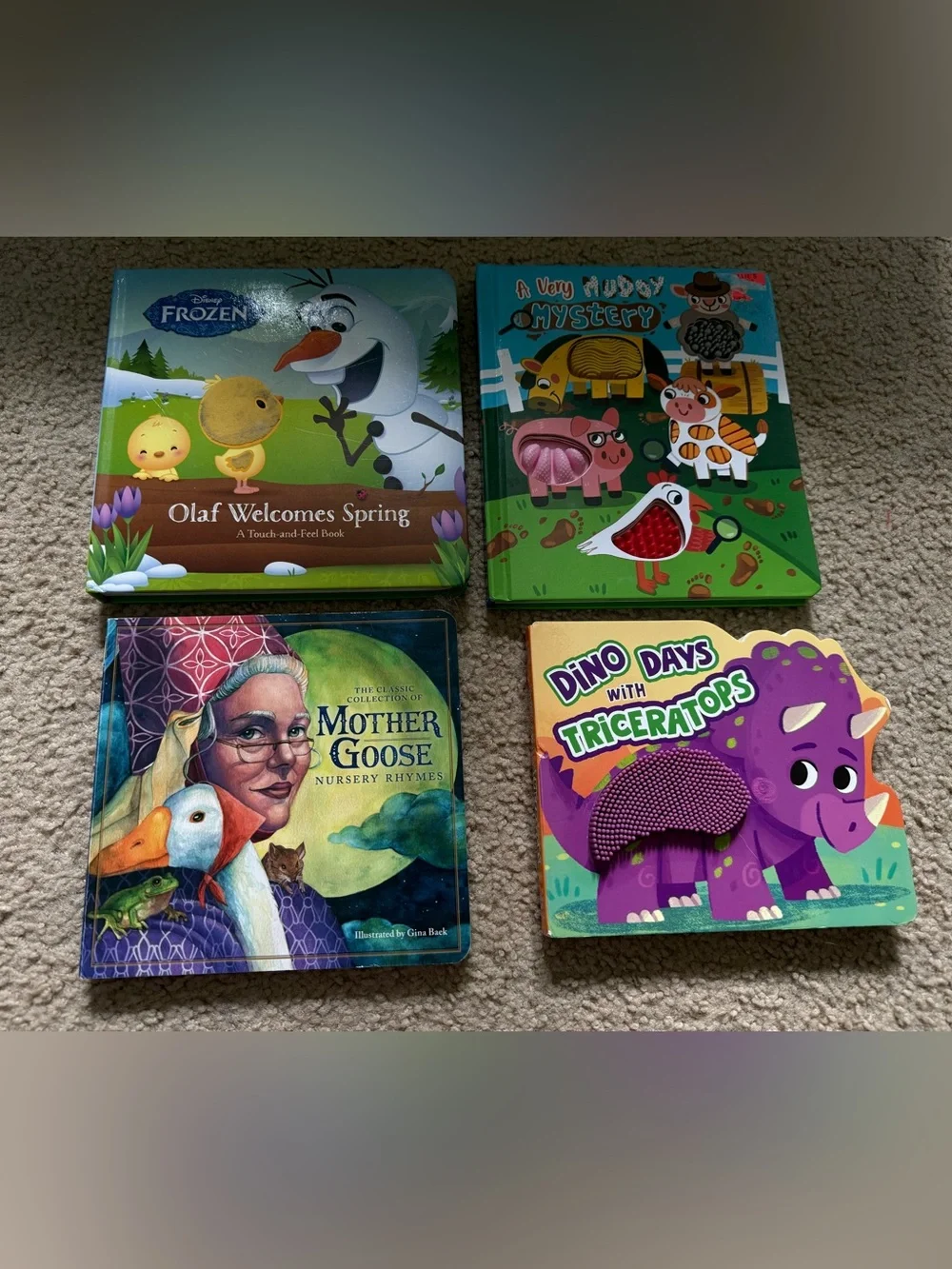 Children's Board Book Bundle - Olaf, Mother Goose, Dino & Farm Mystery